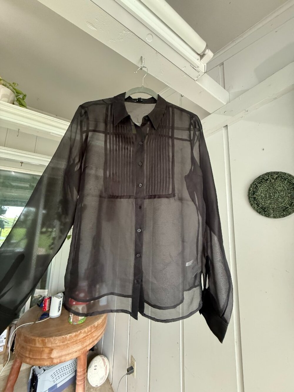 Express Portofino Sheer Button Front Blouse Black Medium NWOT
